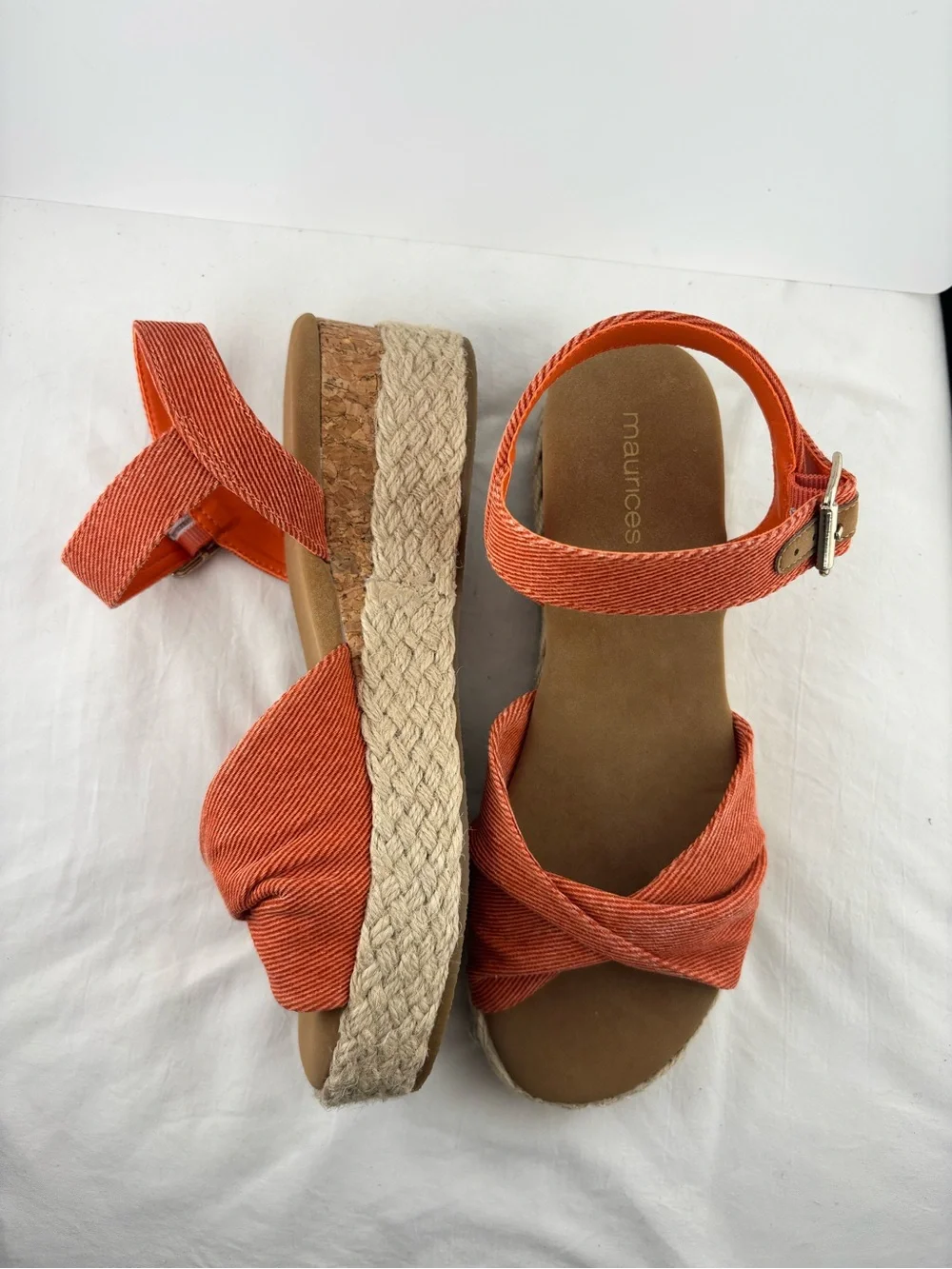Maurices Orange Espadrille Platform Sandals with Knotted Toe and Ankle Strap